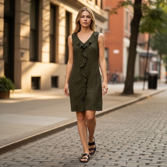 ANTONIO MELANI Dresses & Skirts - ANTONIO MELANI Green Dot Ruffle Sleeveless Dress